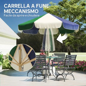 Ombrellone da Giardino Tettuccio a Blocchi di Colore con 8 Stecche UV 30+ con Telaio Effetto Legno Blu Verde e Crema...