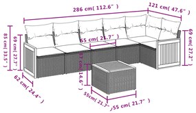 Set Divani da Giardino con Cuscini 7pz Nero Polyrattan