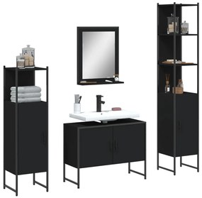 Set Mobili Da Bagno 4 Pz Nero İn Legno Multistrato /