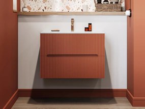 Mobile sotto lavabo sospeso scanalato 80 cm Terracotta - PAVANI