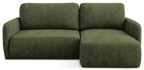 Divano angolare verde allungabile/con contenitore (con penisola a destra/con chaise lounge) con rivestimento in ciniglia Lilo – Makamii