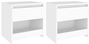 Comodini 2 Pz Bianco 40x30x39 Cm İn Legno Ingegnerizzato /