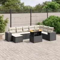 Set Divani da Giardino 9 pz con Cuscini Nero in Polyrattan 3272771