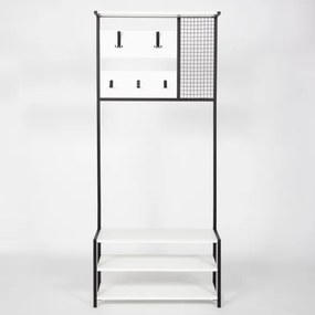 Scaffale Ingresso Industrial 78x30x182 Con Appendiabiti E Scarpiera Nomad Bianco