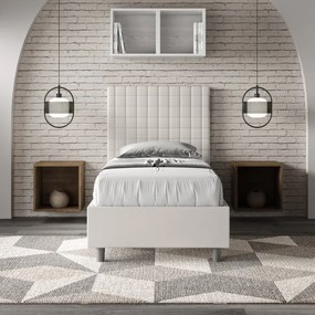 Letto singolo contenitore imbottito 80x200 similpelle bianco Sunny