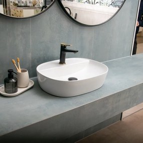 Lavabo bagno da appoggio design ovale 50.5 cm ceramica bianca | K-LITOS-505 - KAMALU