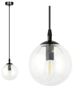 Sospensione Moderna 1 Luce Kali In Acciaio Nero E Sfera In Vetro Trasparente