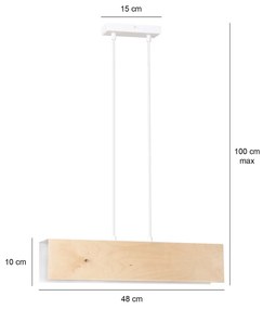 Lampadario 2 Luci Carlo In Acciaio Bianco Corpo Rettangolare E Legno Naturale