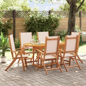 Set Pranzo Da Giardino 7pz Legno Massello Di Acacia E Textilene /