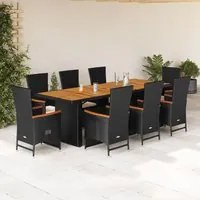 Set da Pranzo da Giardino 9 pz con Cuscini Nero in Polyrattan 3277526