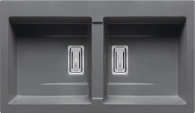 Lavello integrato 2 vasche in granito grigio PYRAMIS Kartesio L 50 x L 86 cm