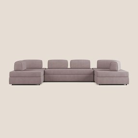 Liberty divano panoramico con pouf estraibile e schienali movibili in tessuto morbido impermeabile T02