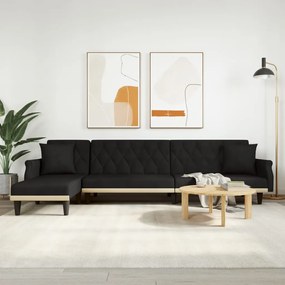 Divano Letto A L Nero 271x140x70 Cm İn Velluto /