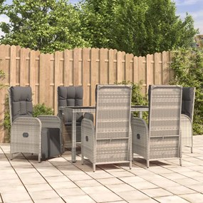 Set Da Pranzo Da Giardino 7 Pz Con Cuscini İn Polyrattan Grigio /