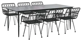 Set da pranzo da giardino 7 pz nero in polyrattan