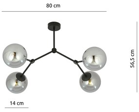 Plafoniera Minimal Iperione Acciaio Nero Grigio 4 Luci E14 Ip20
