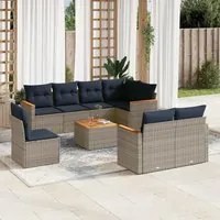 Set Divano da Giardino 9 pz con Cuscini Grigio in Polyrattan 3226172