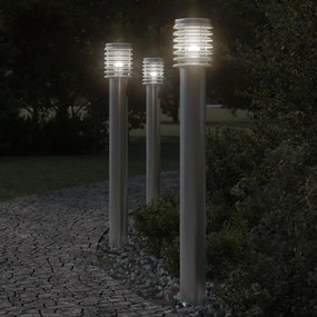 Lampade Da Terra Per Esterni 3 Pz Argento 110cm İn Acciaio Inox /