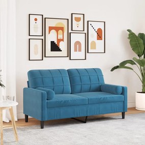 Divano A 2 Posti Con Cuscini Blu 140 Cm İn Velluto /
