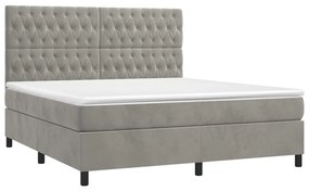 Letto a Molle Materasso e LED Grigio Chiaro 180x200 cm Velluto