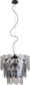 Art Deco hanglamp zwart met smoke glas ovaal 14-lichts - Mochan