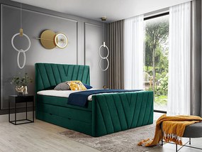 Letto matrimoniale boxspring Dusseldorf - 180 x 200 cm , Tessuto verde