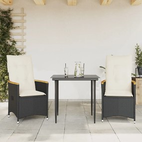 Sedie reclinabili da giardino 2 pz con cuscini nero polyrattan