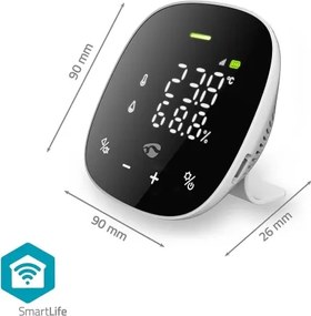 Nedis WIFISA20CBK-Smart monitor della qualità dell'aria con display a LED SmartLife Wi-Fi