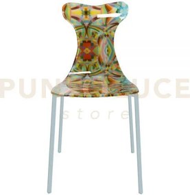 Sedia vitty in cristallo acrilico decorato e tavgliato a laser rainbow