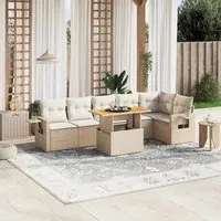 Set Divani da Giardino 7 pz con Cuscini Beige in Polyrattan 3271765