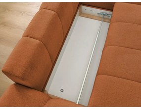 Divano angolare color terracotta allungabile e con contenitore (penisola a destra/chaise lounge) con rivestimento in ciniglia Everest – Bobochic Paris