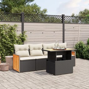 Set Divani da Giardino 5 pz con Cuscini in Polyrattan Nero