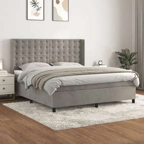 Giroletto A Molle Con Materasso Grigio Chiaro 160x200cm Velluto /