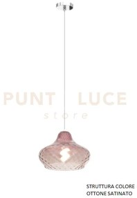 Sospensione ottone satinato 1 luce vetro piccolo rubino 1191os-sp-ru