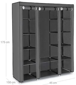 Armadio in tessuto con ripiani e barra appendiabiti MATIS 150x175 cm grigio