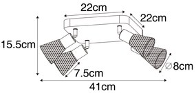 Faretto industriale nero con legno 4 luci - Kristina