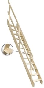 Scala dritta Kopenhaga larghezza 57.3 cm, con corrimano, struttura in legno pino