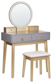 Tavolino da toeletta con specchio LED  e 4 cassetti grigio e oro FEDRY Beliani