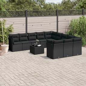 Set Divani da Giardino 12 pz con Cuscini Nero in Polyrattan