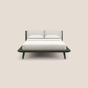 Petra letto di design bicolore con cuscini in piuma, piedini in mogano e tessuto impermeabile bicolore T11 e T06 verde - panna
