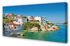 Quadro stampa su tela Edifici della costa della Grecia Sea 100x50 cm