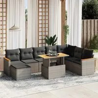 Set Divano da Giardino 9 pz con Cuscini Grigio in Polyrattan 3273216