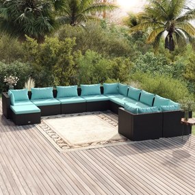 Set Divani da Giardino 11 pz con Cuscini in Polyrattan Nero