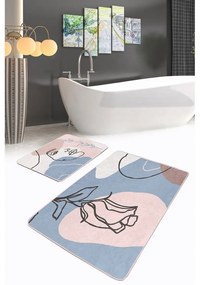 Set di tappetini per il bagno in velluto blu/rosa 2 pz 60x100 cm Abstract Faces – Mila Home