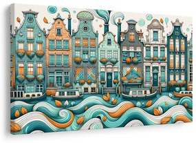 Quadro su tela – Case colorate lungo un canale ondulato
