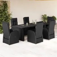 Set da Pranzo da Giardino 7 pz Nero con Cuscini in Polyrattan 3277640