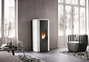 Palazzetti Ermione Idro 24 ACS Stufa A Pellet ad acqua 23,6kw Con Rivestimento in Ceramica beige