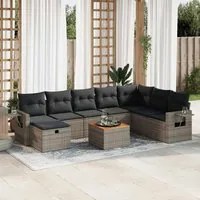 Set Divano da Giardino 9 pz con Cuscini Grigio in Polyrattan 3325833