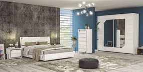 Camera da letto completa, finitura Olmo Bianco e ecopelle con dettagli Visone