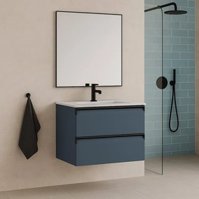 Mobile da bagno sospeso sotto lavabo L 59.5 x H 40 x P 45.5 cm blu laccato opaco, 2 cassetti Fusion